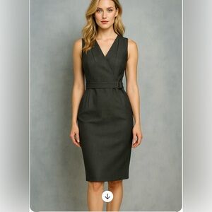 AKRIS PUNTO BLACK GRAY WOOL FLAX JERSEY SLEEVELESS SHEATH DRESS 6